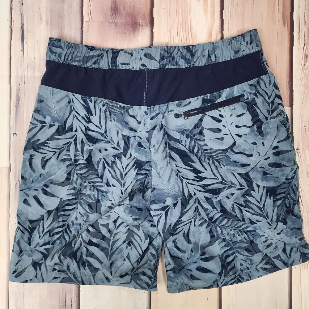 Speedo Mens M Swim Trunks Shorts Palm Hawiian Boxer Mesh Lined Tie Front Pockets